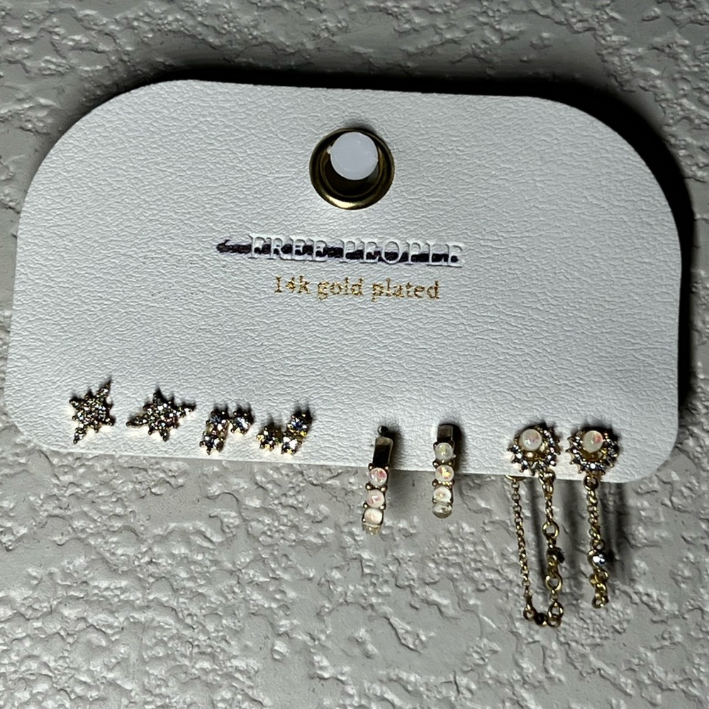 Free People 14k Gold Plated Earring Set with Crystals - Picture 4 of 4